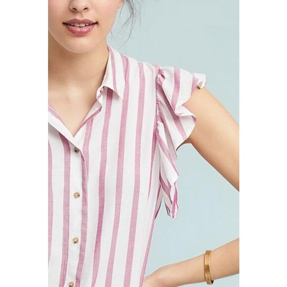 Anthropologie Maeve Fairhope Striped Button Down Rose Pink / White Size S - Picture 4 of 8